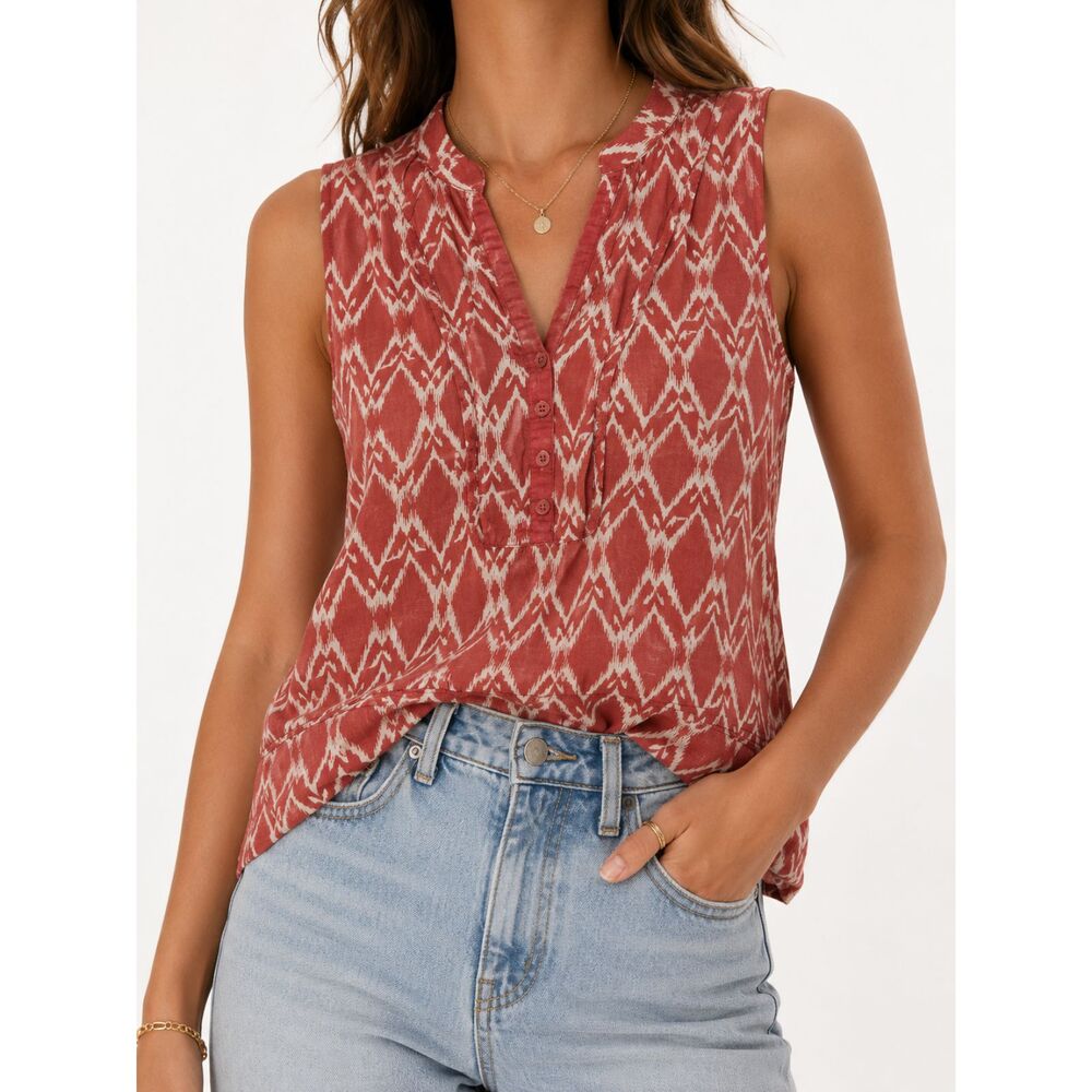St. John's Bay XL Coral Ikat Print Sleeveless Peplum Tank Boho Cotton Top